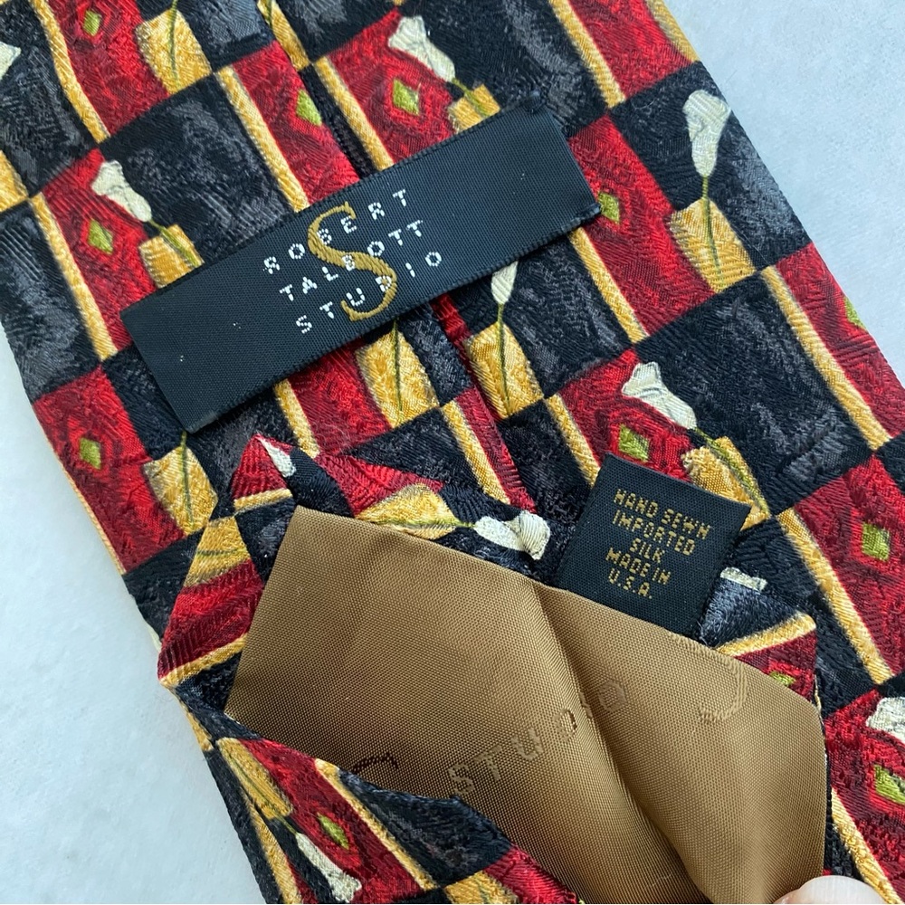 ROBERT TALBOTT Studio Mens Silk Necktie Designer Geometric Red/Grey Made in USA - Picture 5 of 5